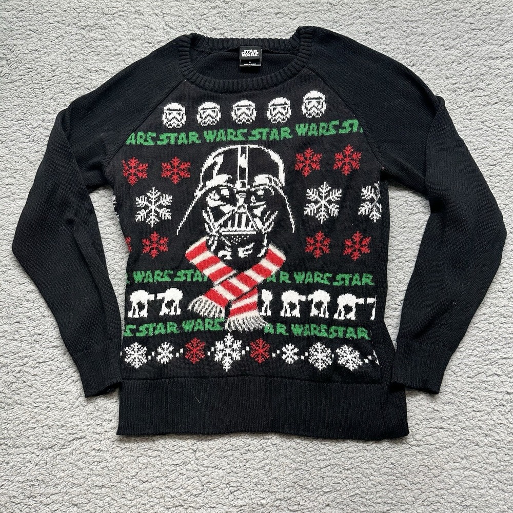 Star Wars Womens Size Small Black Crewneck Ugly Christmas Sweater Holiday Shirt